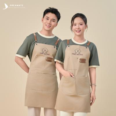 Áo thun phối cổ & tạp dề dài đồng phục