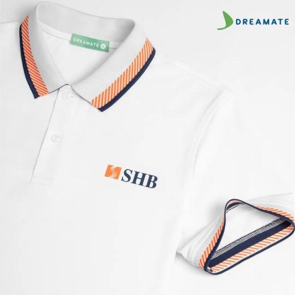 Áo polo đồng phục vàng trắng SHB