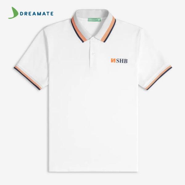 Áo polo đồng phục vàng trắng SHB