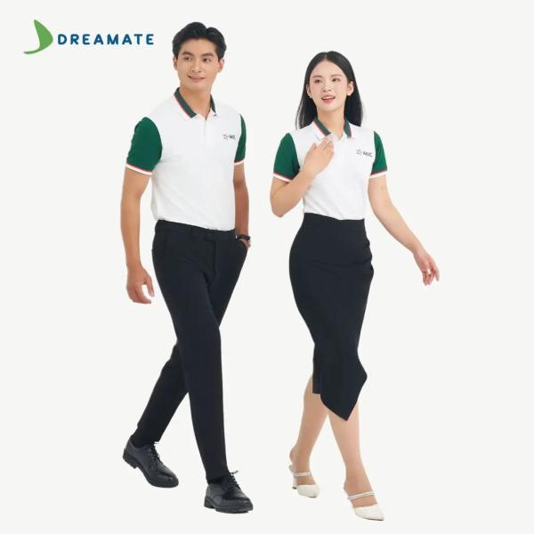 Áo polo đồng phục xanh trắng MIC