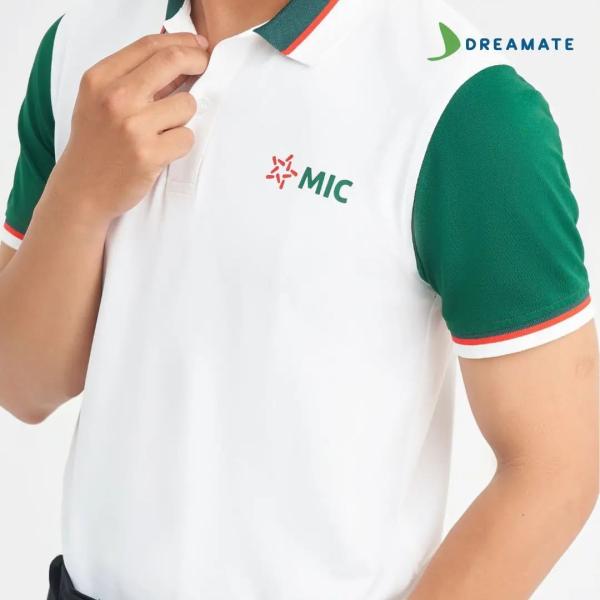 Áo polo đồng phục xanh trắng MIC