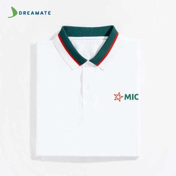 Áo polo đồng phục xanh trắng MIC