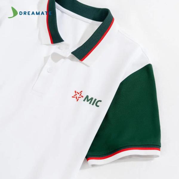 Áo polo đồng phục xanh trắng MIC