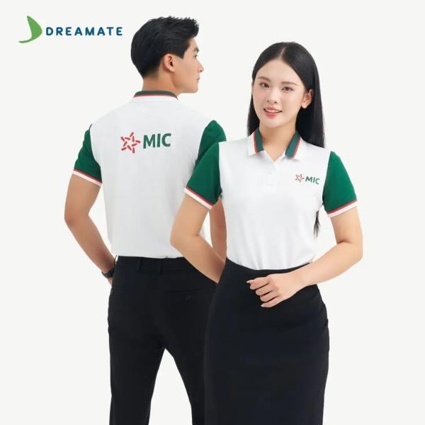 Áo polo đồng phục xanh trắng MIC