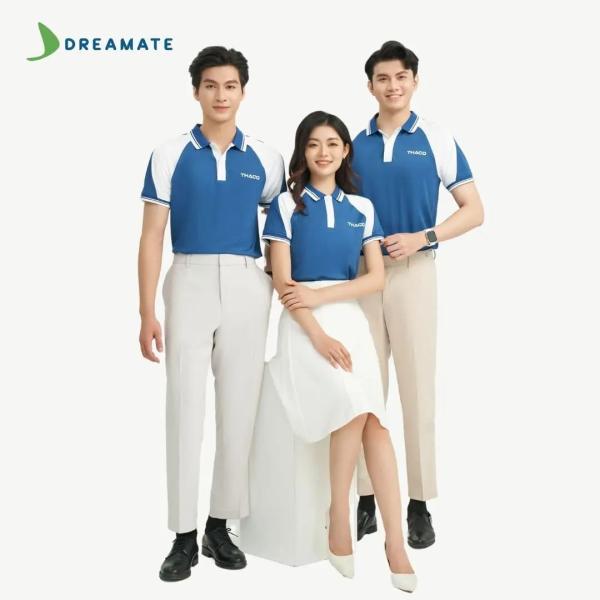 Áo polo đồng phục xanh trắng Thaco
