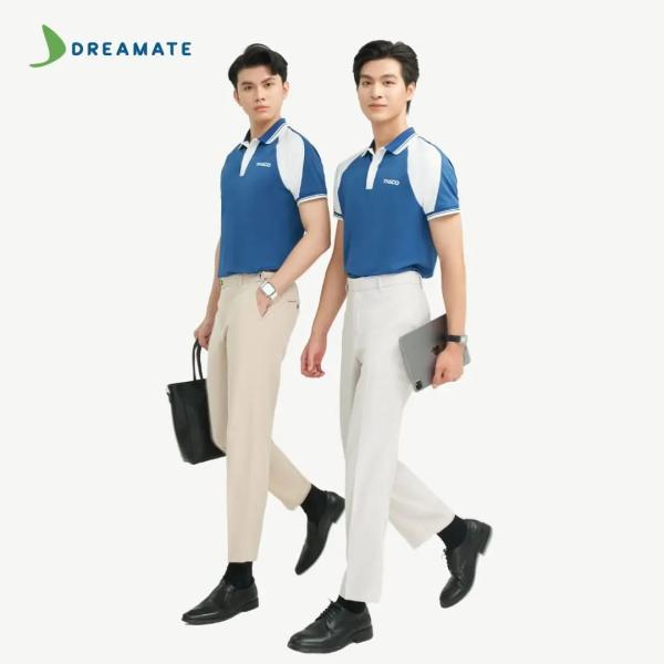 Áo polo đồng phục xanh trắng Thaco