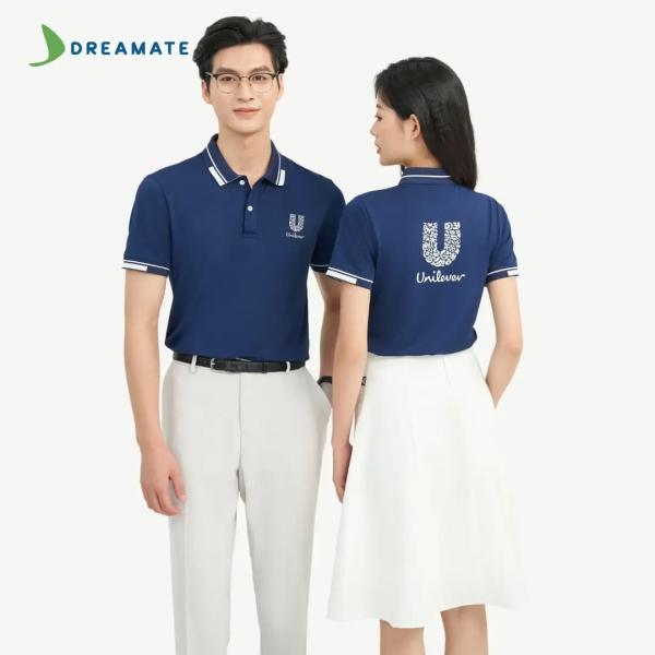 Áo polo đồng phục xanh trắng Unilever