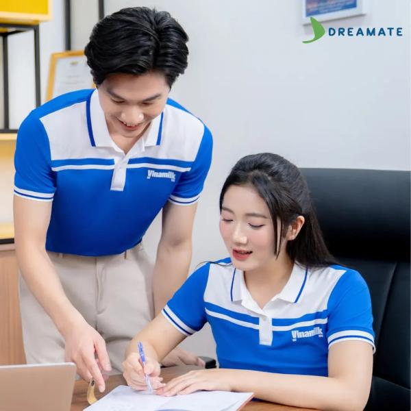 Áo polo đồng phục xanh trắng Vinamilk
