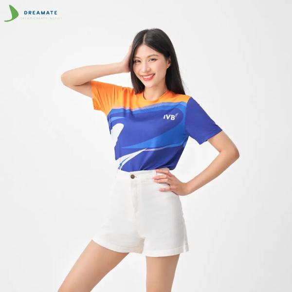 Áo đồng phục team building Indovina Bank xanh cam