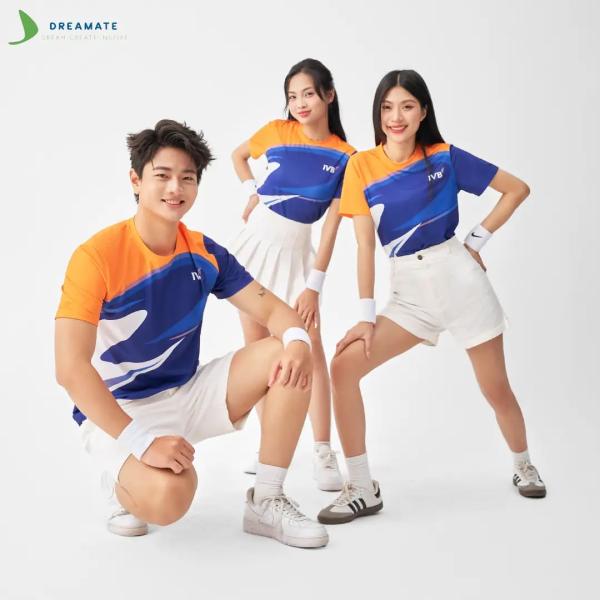 Áo đồng phục team building Indovina Bank xanh cam