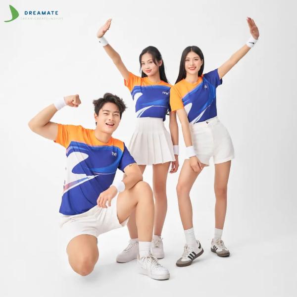 Áo đồng phục team building Indovina Bank xanh cam