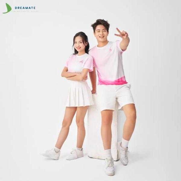 Áo đồng phục team building Sông Hồng trắng hồng