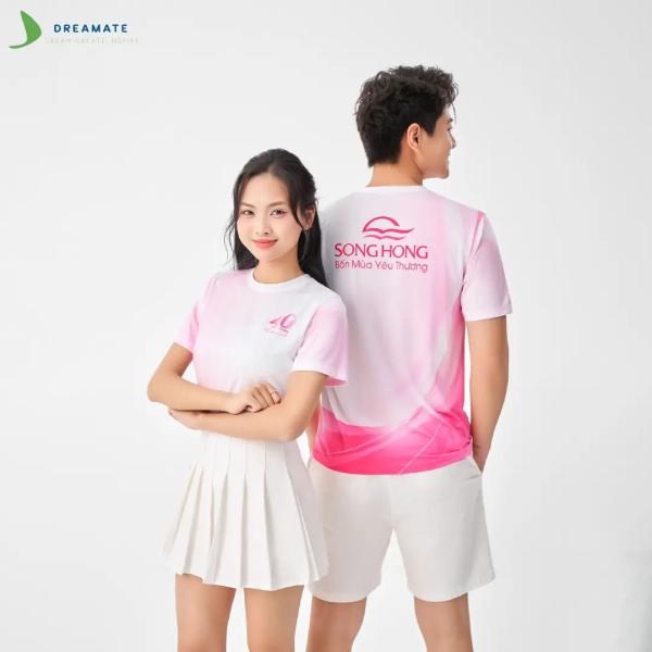 Áo đồng phục team building Sông Hồng trắng hồng
