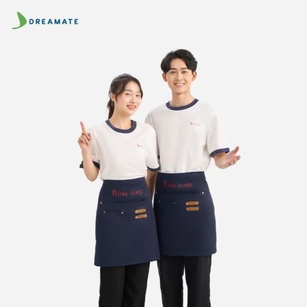 Đồng phục quán Renee Coffee trắng xanh navy