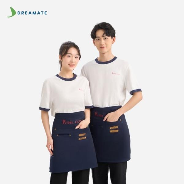 Đồng phục quán Renee Coffee trắng xanh navy