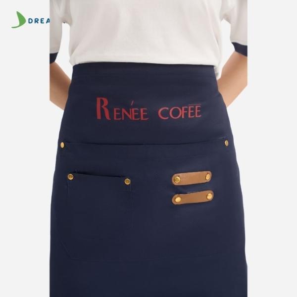 Đồng phục quán Renee Coffee trắng xanh navy