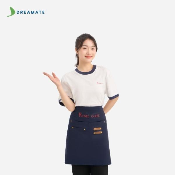 Đồng phục quán Renee Coffee trắng xanh navy