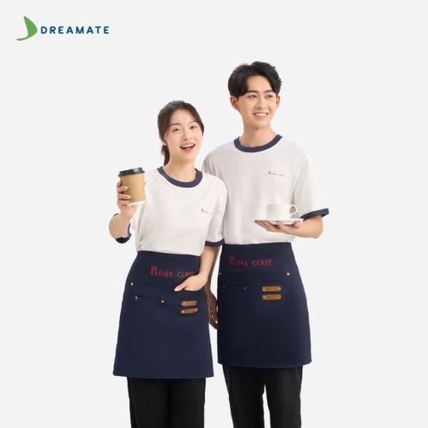 Đồng phục quán Renee Coffee trắng xanh navy