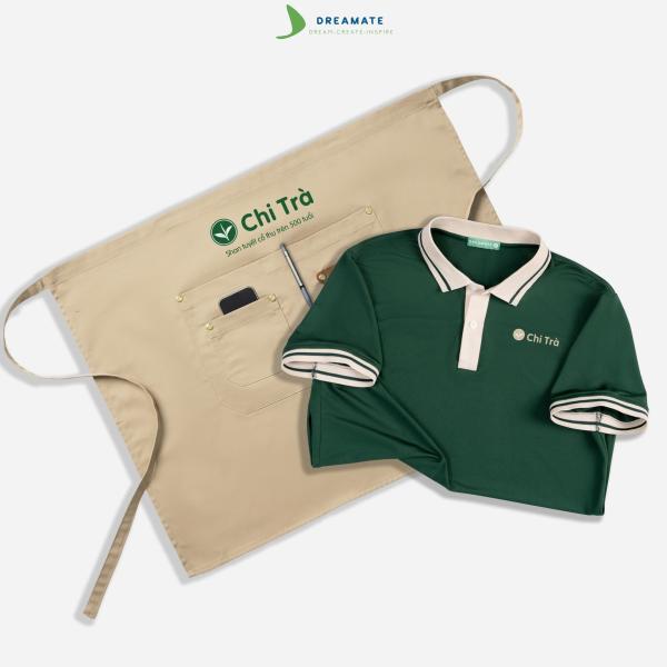 Áo polo phối cổ & tạp dề ngắn đồng phục