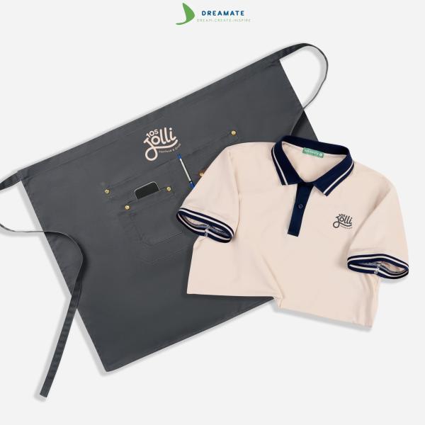 Áo polo phối cổ & tạp dề ngắn đồng phục