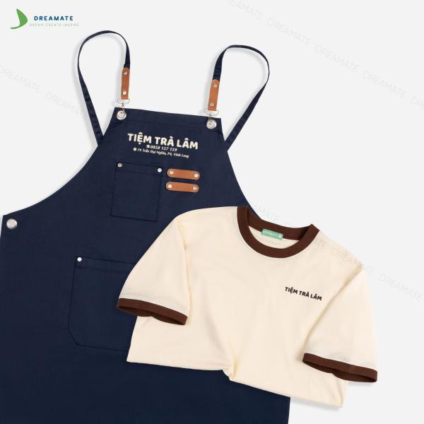 Áo thun phối cổ & tạp dề dài đồng phục