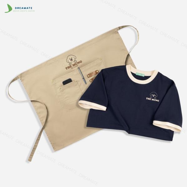 Áo thun phối cổ & tạp dề ngắn đồng phục