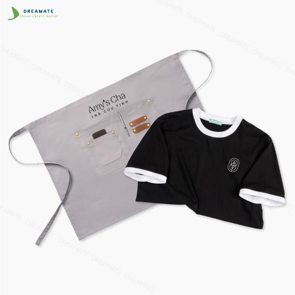 Áo thun phối cổ & tạp dề ngắn đồng phục