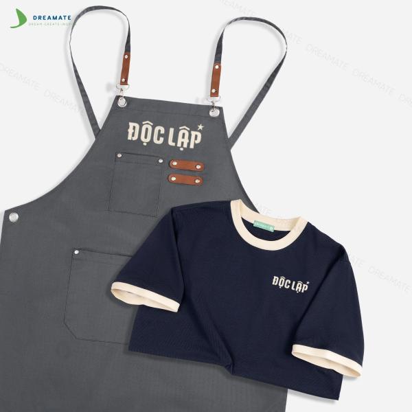 Áo thun phối cổ & tạp dề dài đồng phục
