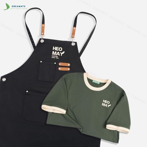 Áo thun phối cổ & tạp dề dài đồng phục