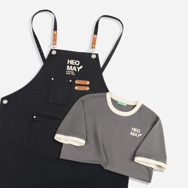 Áo thun phối cổ & tạp dề dài đồng phục