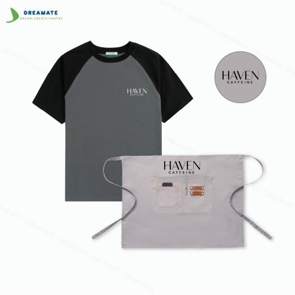 Áo thun raglan & tạp dề ngắn đồng phục