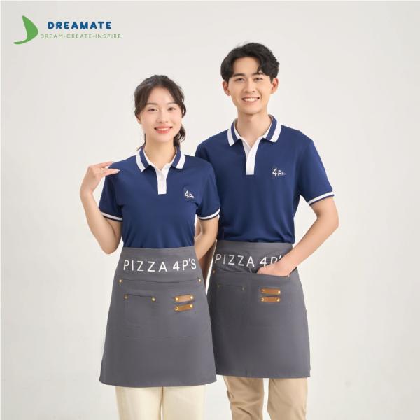 Đồng phục quán ăn Pizza 4PS xanh trắng