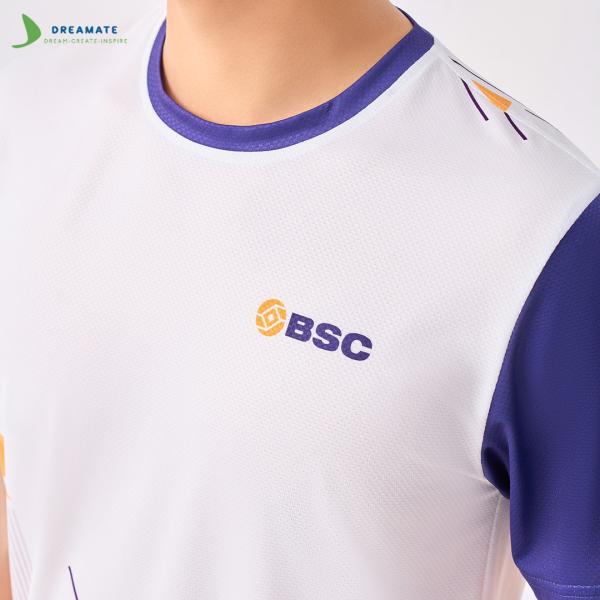 Áo đồng phục team building BSC trắng phối tím cam