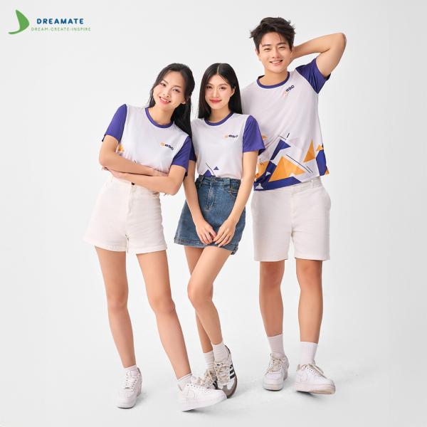 Áo đồng phục team building BSC trắng phối tím cam