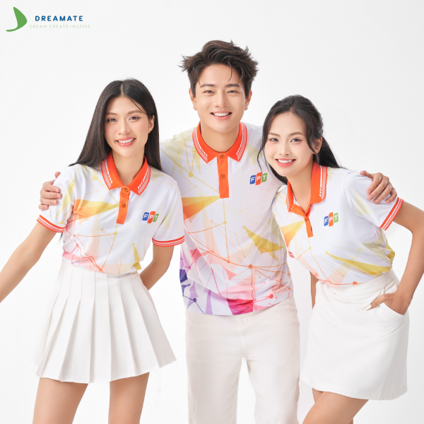 Áo đồng phục team building FPT trắng cam