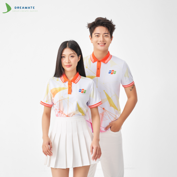 Áo đồng phục team building FPT trắng cam