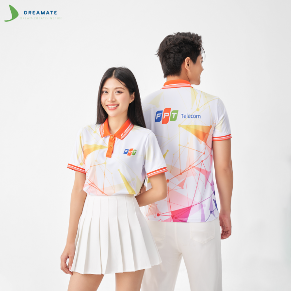 Áo đồng phục team building FPT trắng cam