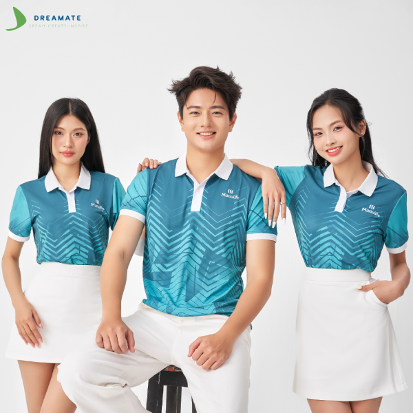 Áo đồng phục team building Manulife xanh trắng