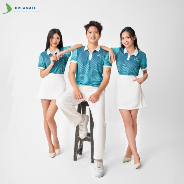 Áo đồng phục team building Manulife xanh trắng