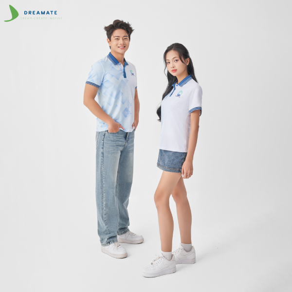 Áo đồng phục team building Oceanbank xanh trắng
