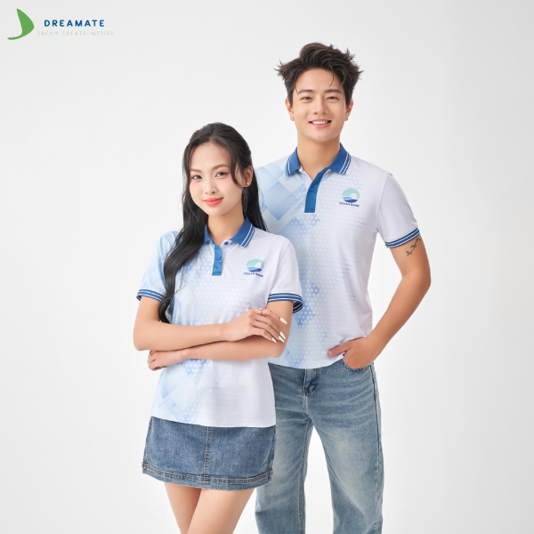 Áo đồng phục team building Oceanbank xanh trắng