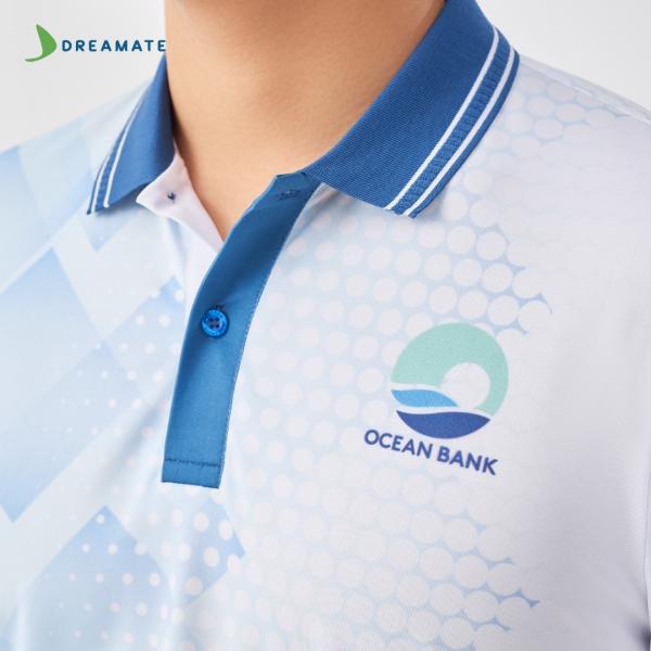 Áo đồng phục team building Oceanbank xanh trắng