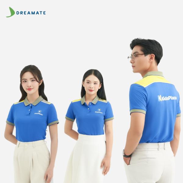 Áo polo đồng phục xanh phối vàng Kids Plaza