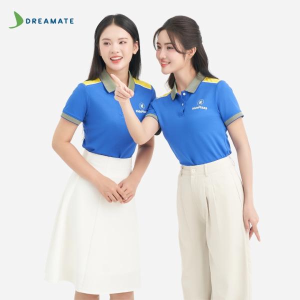 Áo polo đồng phục xanh phối vàng Kids Plaza