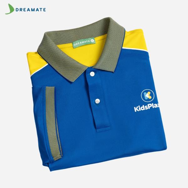 Áo polo đồng phục xanh phối vàng Kids Plaza