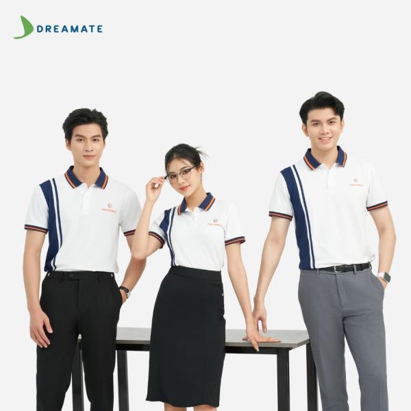 Áo polo đồng phục trắng phối xanh navy Tôn Đông Á