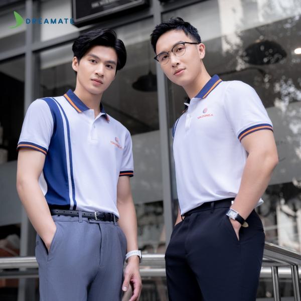 Áo polo đồng phục trắng phối xanh navy Tôn Đông Á