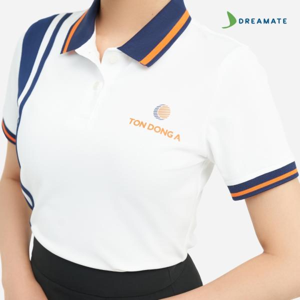 Áo polo đồng phục trắng phối xanh navy Tôn Đông Á