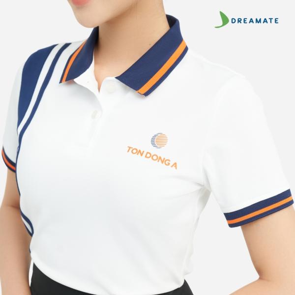 Áo polo đồng phục trắng phối xanh navy Tôn Đông Á