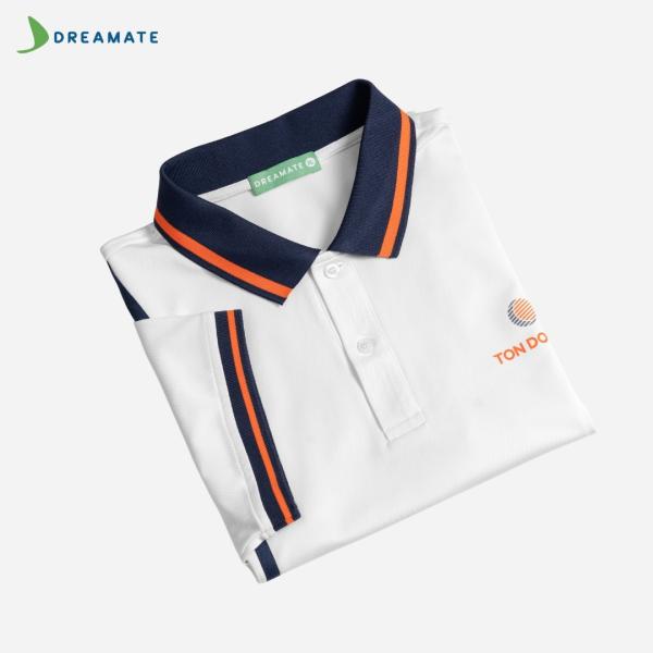 Áo polo đồng phục trắng phối xanh navy Tôn Đông Á